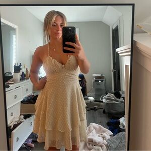 beige mini flowy dress